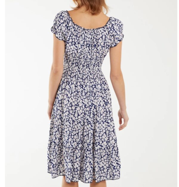 Ditsy Floral Button Shirred Midi Dress