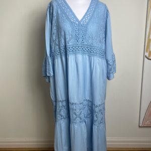 Blue Embroidery & Lace Tiered Maxi Dress