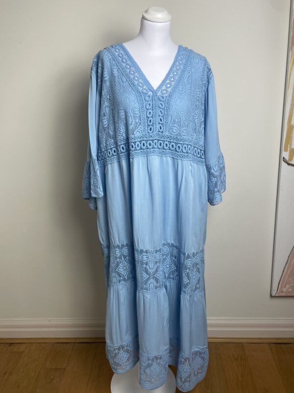 Blue Embroidery & Lace Tiered Maxi Dress