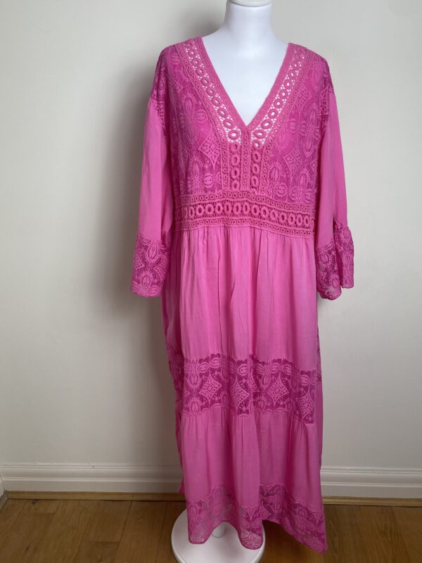 Fuschia Embroidery & Lace Tiered Maxi Dress