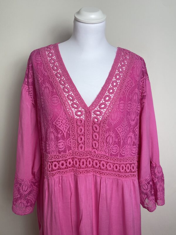Fuschia Embroidery & Lace Tiered Maxi Dress
