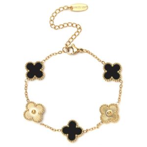 Envy Alternating Clover Bracelet in Black & Gold