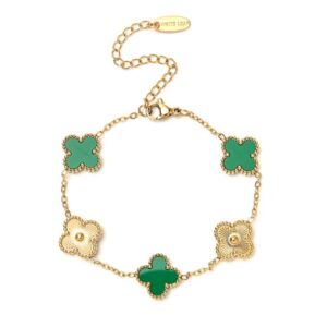 Envy Alternating Clover Bracelet in Green & Gold