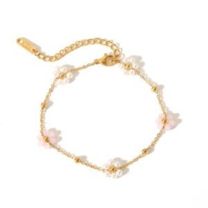 Envy Daisy Chain Bracelet in Pink & Pearls