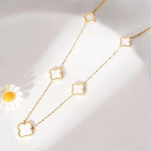 Envy Five Clover Necklace in Pearl & Gold