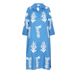 Long Tourist Dress Blue with White Embroidery
