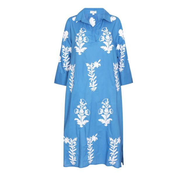 Long Tourist Dress Blue with White Embroidery