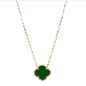 Double Sided Clover Necklace in Green & Gold
